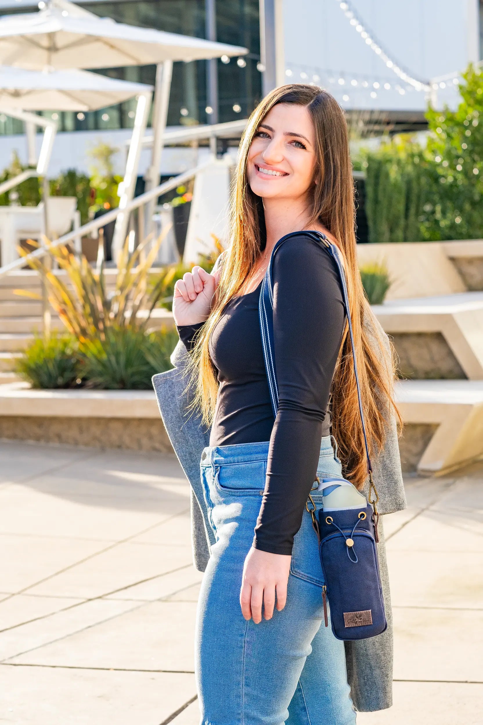 Cotton Canvas Water Bottle Bag - Midnight Blue Solly and Rue