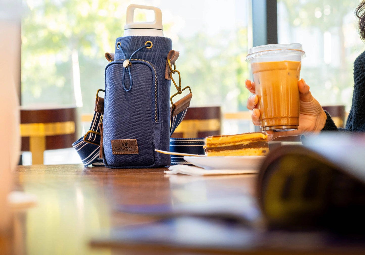 Cotton Canvas Water Bottle Bag - Midnight Blue Solly and Rue