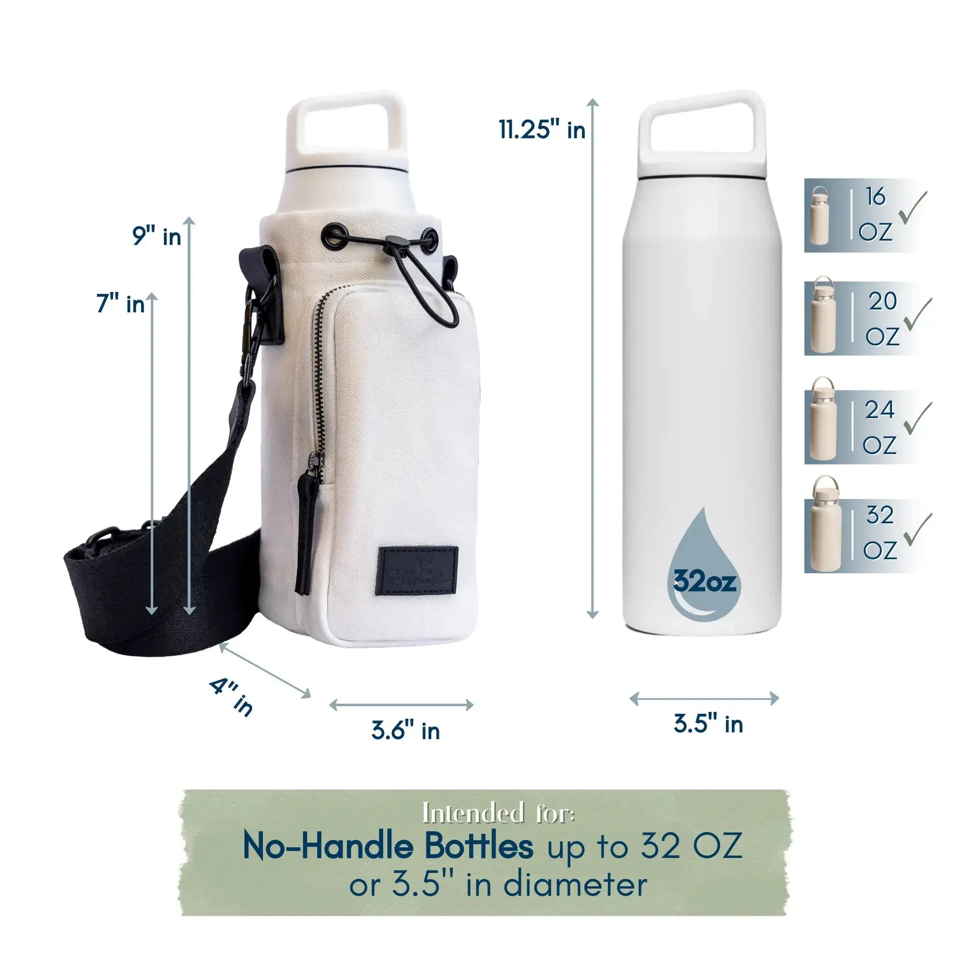 Water bottle bag premium quality to fit no handle bottles up to 32oz