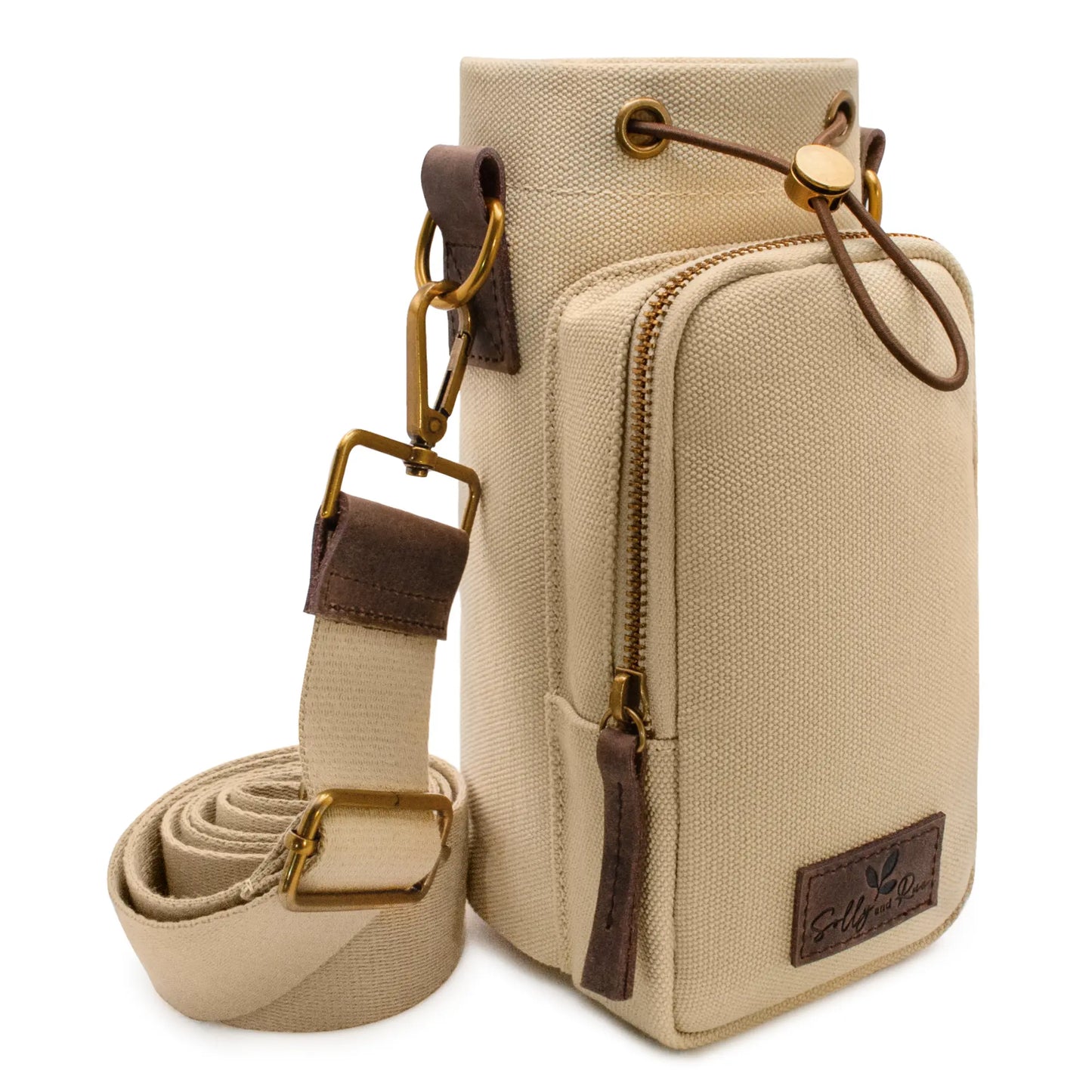 Cotton Canvas Water Bottle Bag - Wheat Whisper Solly and Rue