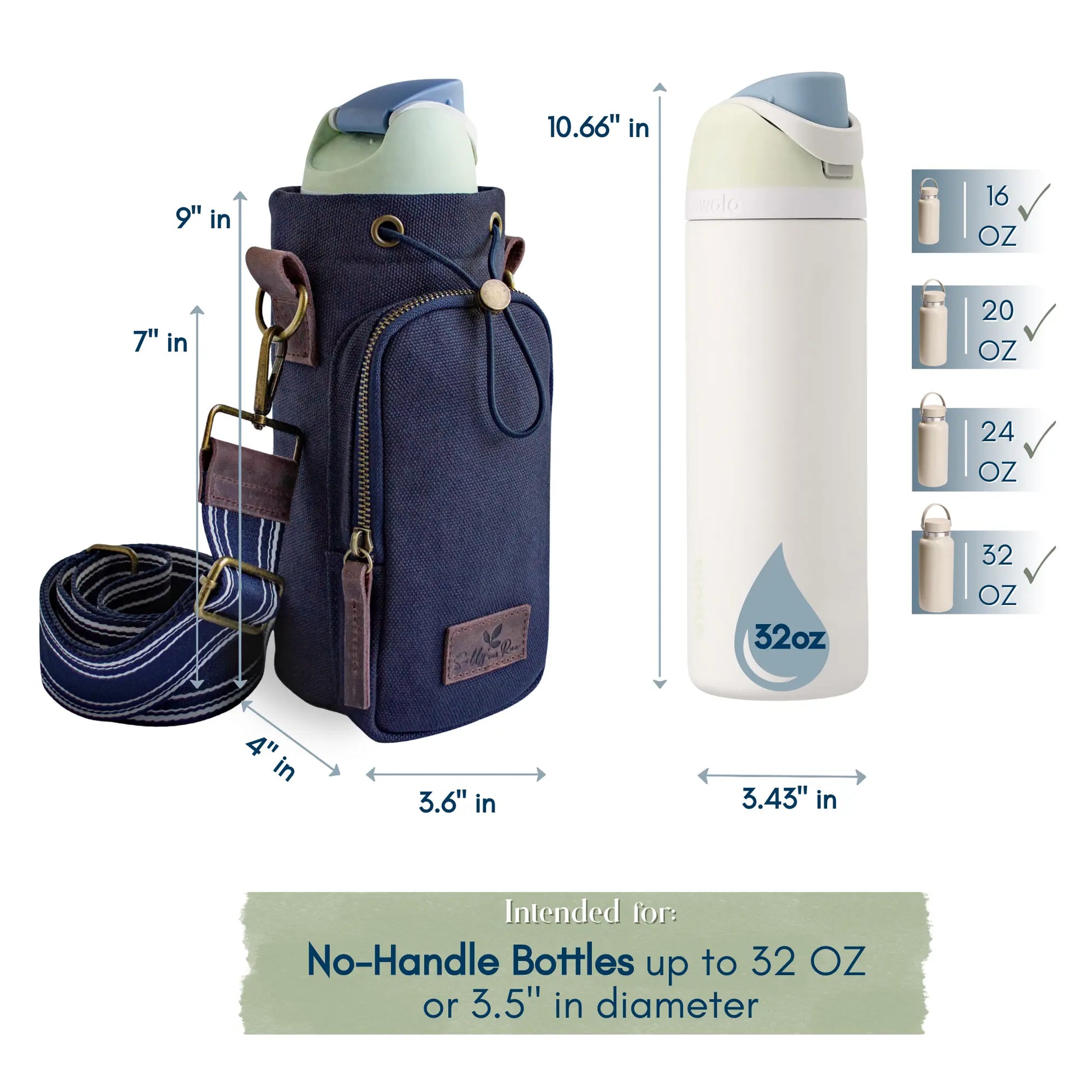 Cotton Canvas Water Bottle Bag - Midnight Blue Solly and Rue
