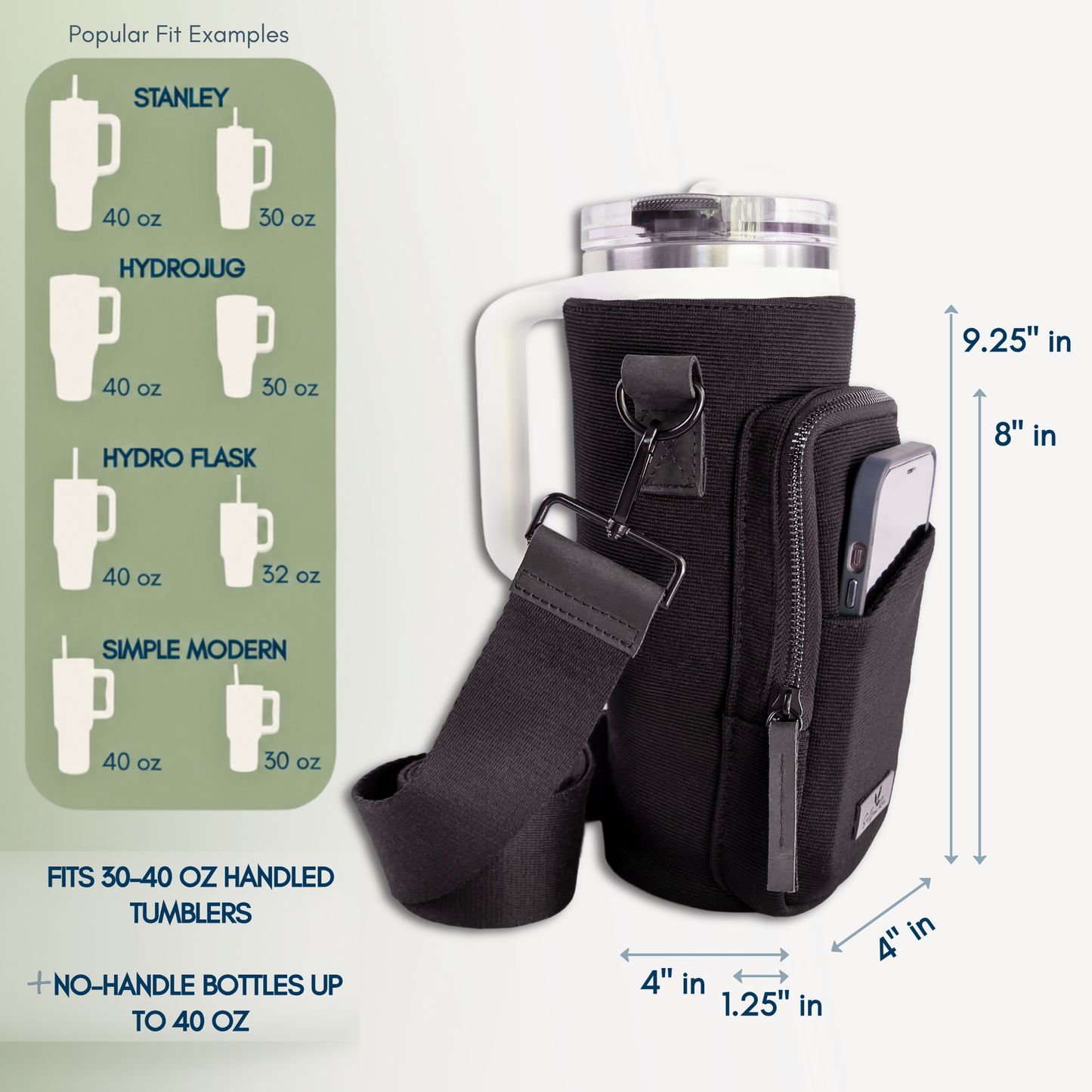 Water Bottle Sling for Handled & No-Handle Bottles up to 40 oz